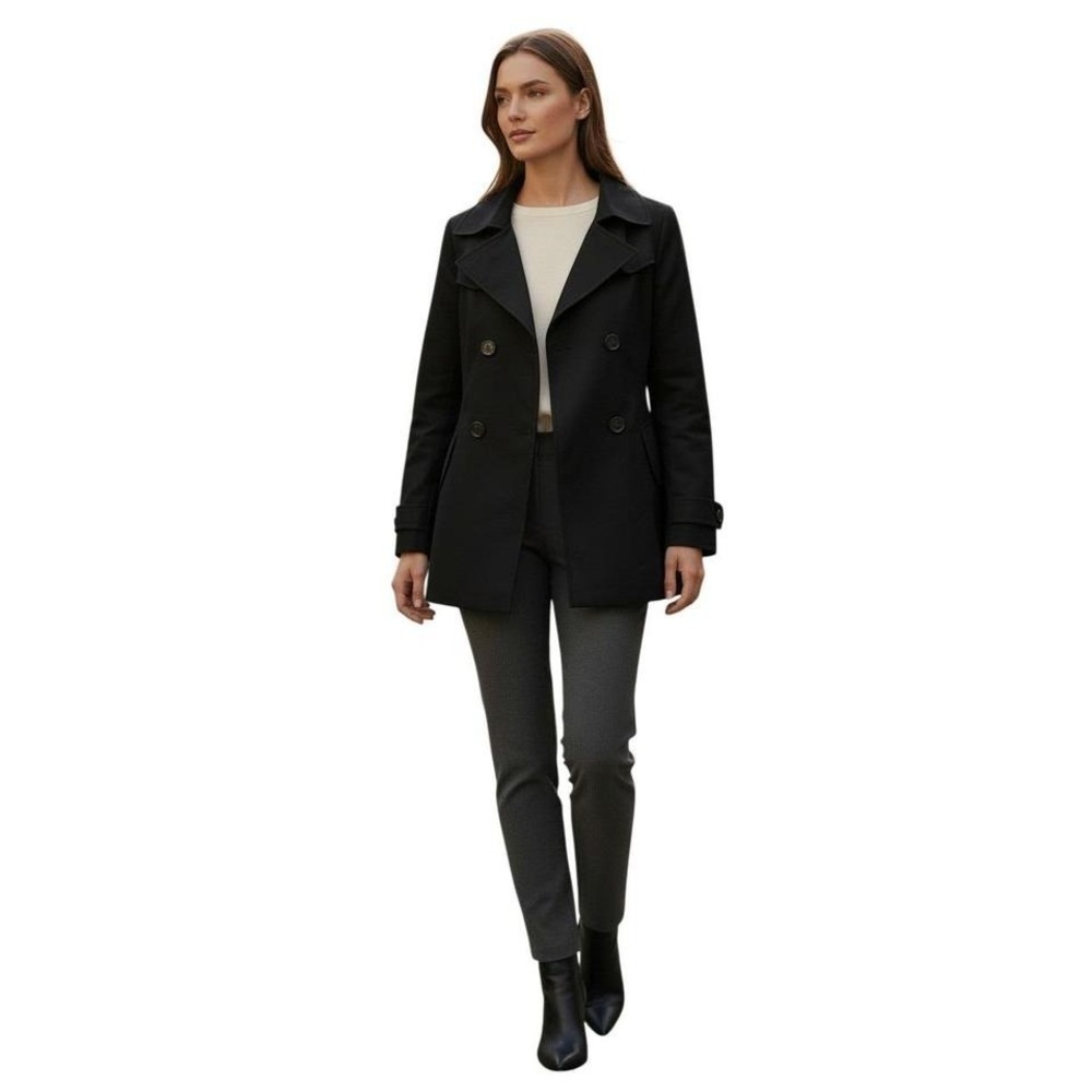 Broadcast Black Double Breasted Peacoat Jacket Size S Minimalist Cotton Trench‎